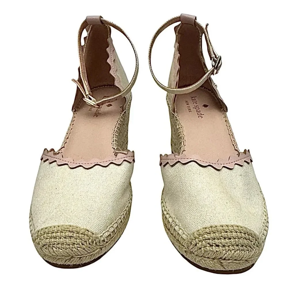 Kate Spade Espadrille Wedge Thea Sandals Shoes Canvas Leather Size 8.5 B EUC